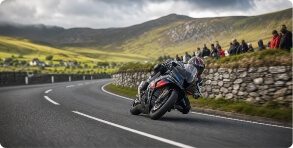 Motorcycle travelling along the Isle of Man TT course